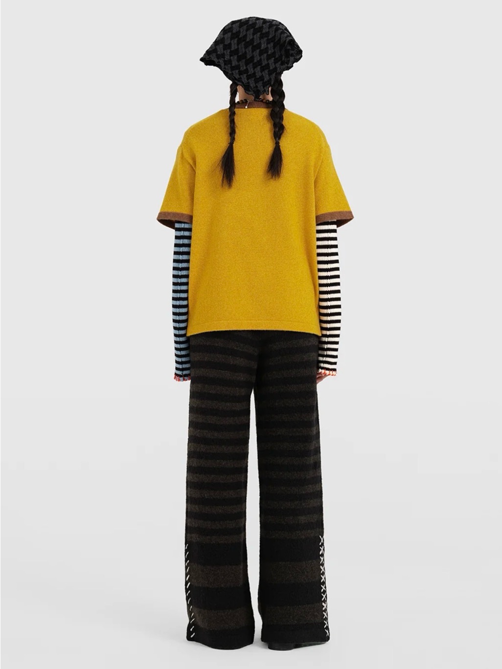 Yan Yan Striped Wide-Leg Knit Pants - Black & Dark Gray — image 3 of 7